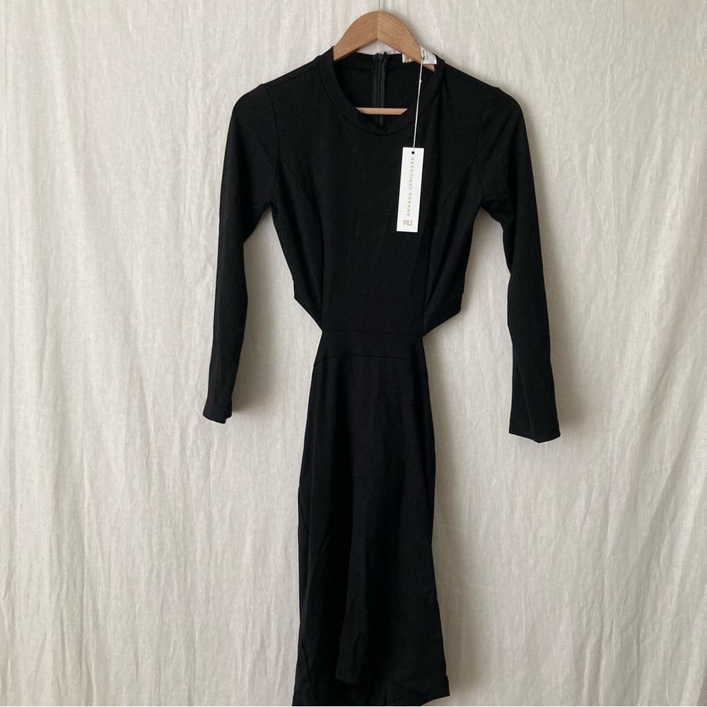 Amanda Uprichard Long Sleeve Open Back Black Midi Dress